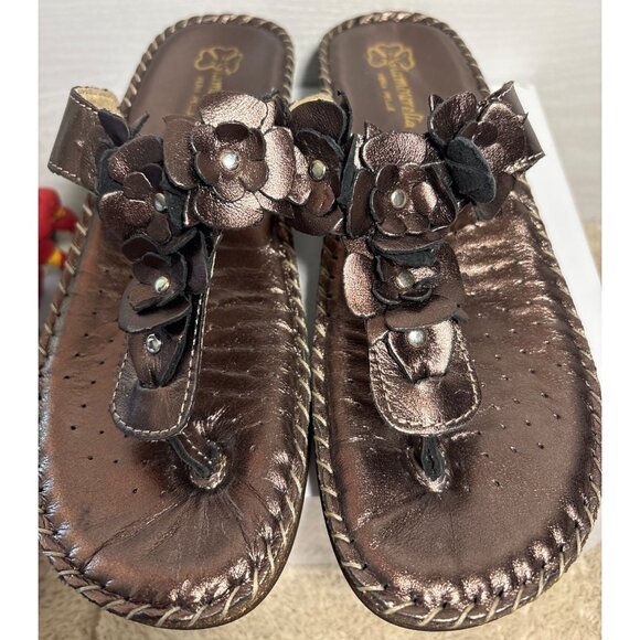 Glamourella Vera Pella Sandles Womens Floral Brown Wedge Leather Size 37 US 6.5 - Picture 2 of 10